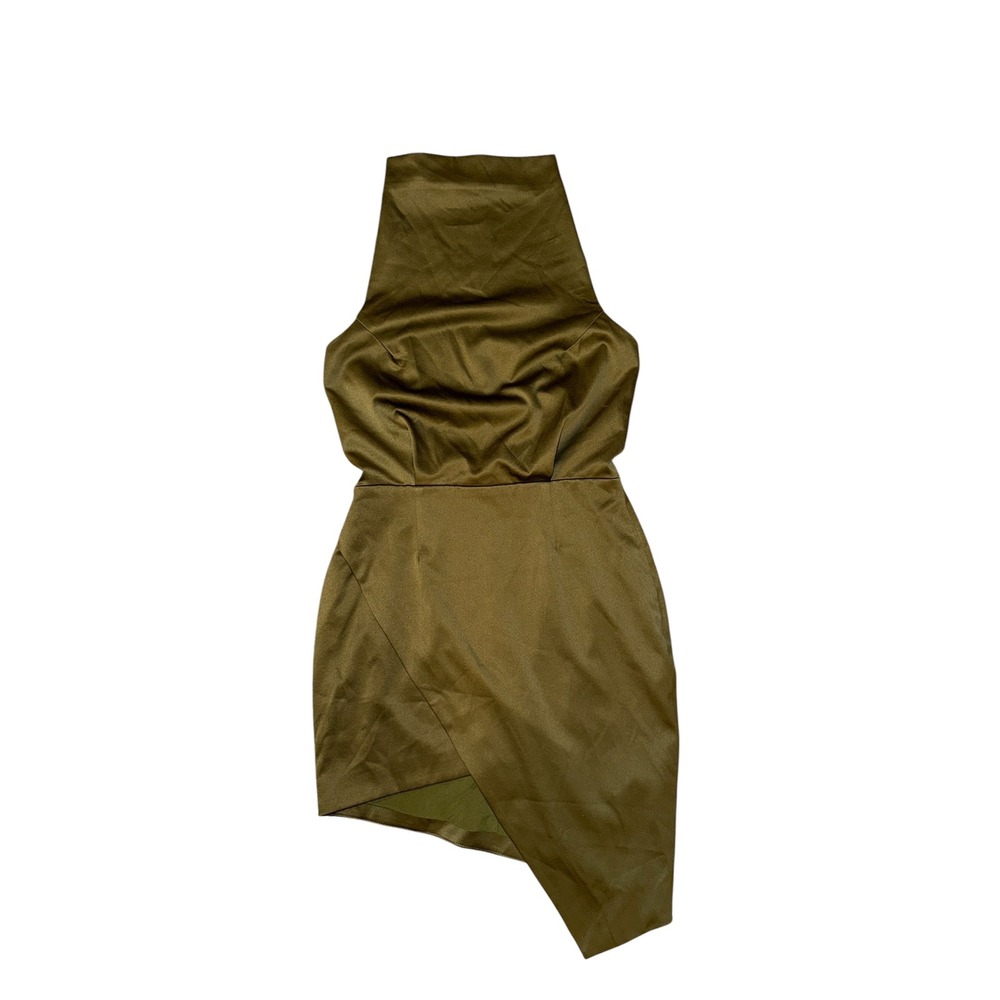 Elliatt Mini Dress Women Size M Army Olive Green Asymmetrical Halter Open Back